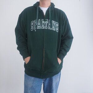 Vintage '90S Old Varsity Brand Hunter Green Michigan Spartans Zip Up Sweater 2XL
